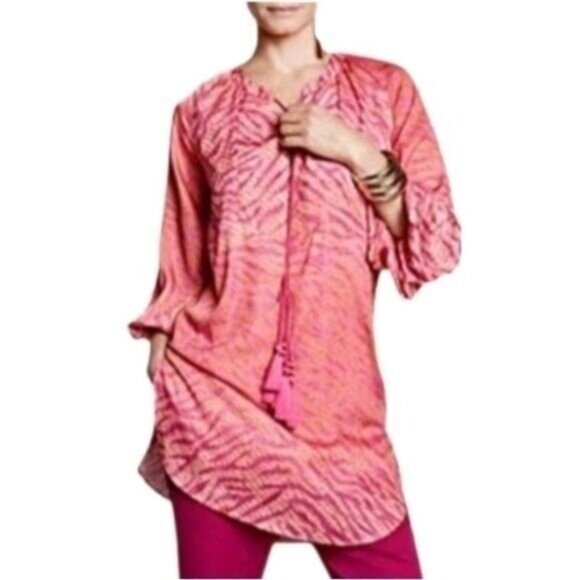 H&M Conscious Hot Pink Tassel Tunic Top Sz 4 - Picture 1 of 14